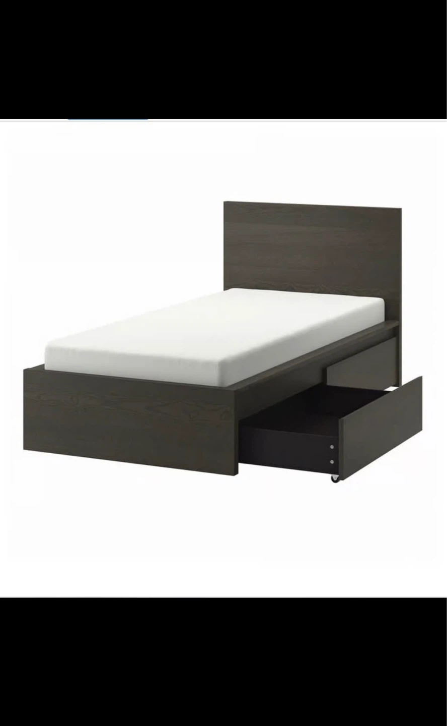 Dark Wood Twin Bed Frame with Storage Drawer - photo 2