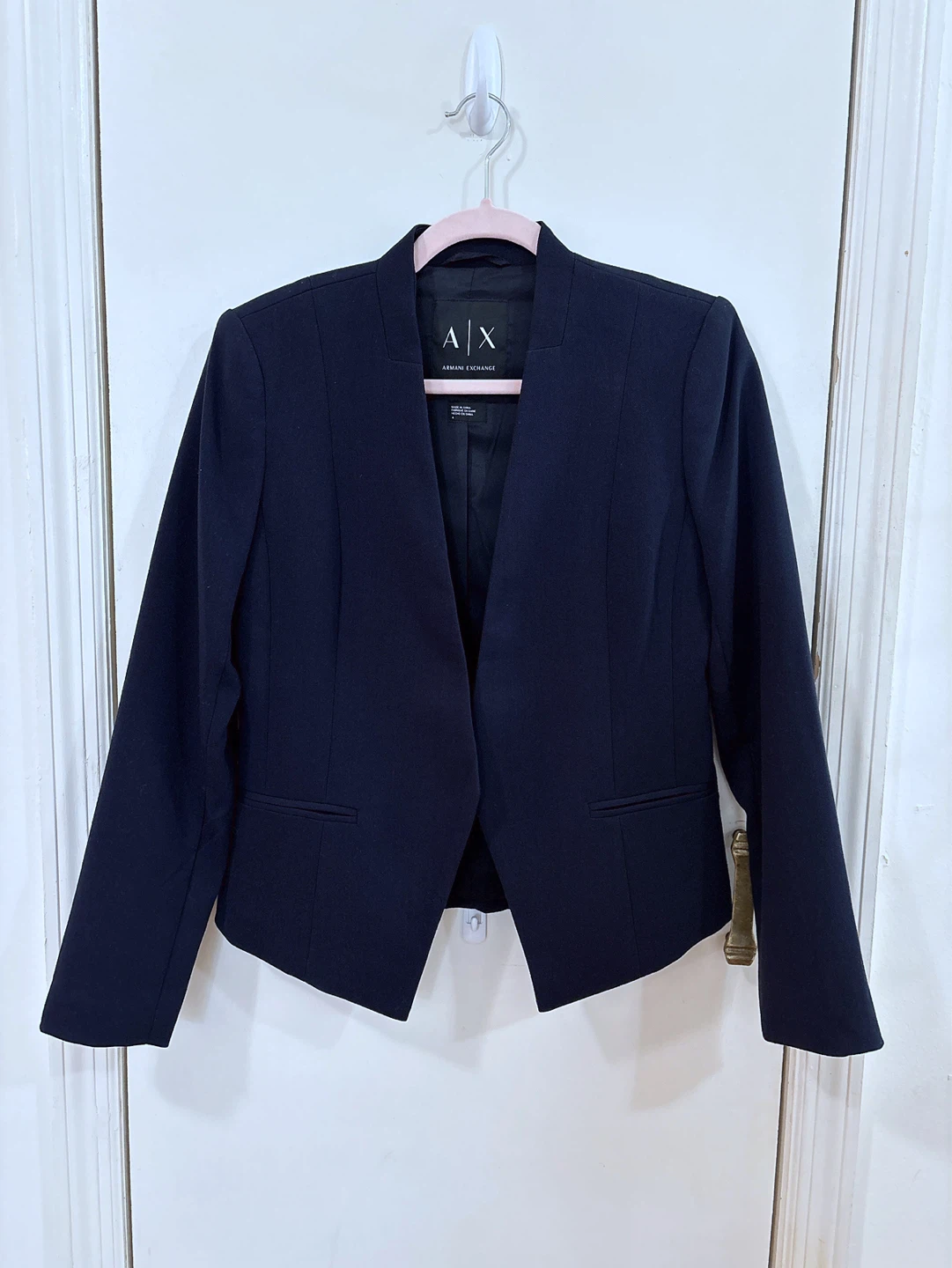 Armani Exchange Women's Navy Open-Front Blazer