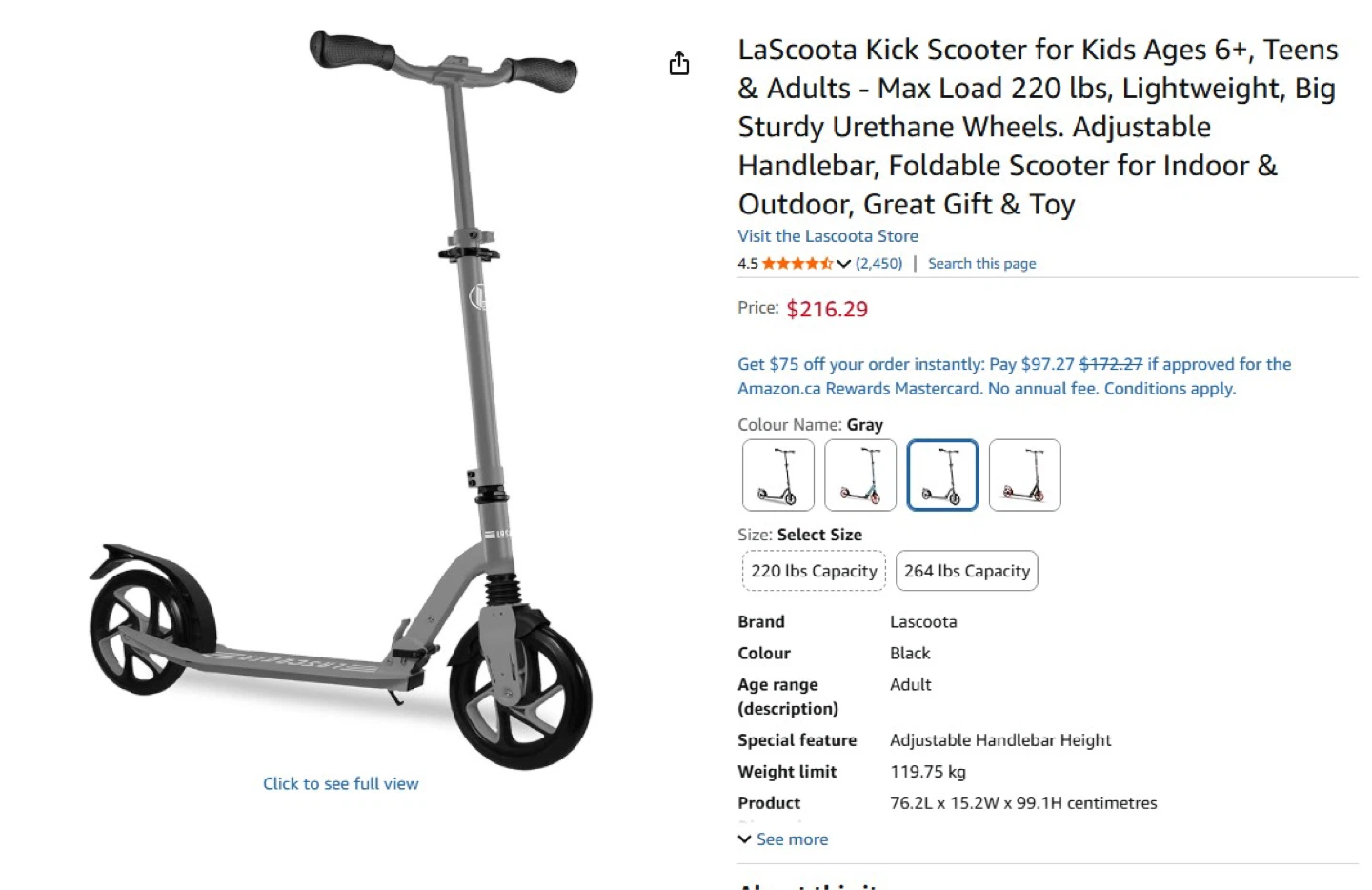 LASCOOTA Foldable Kick Scooter Adjustable Handlebar 12+ Adults