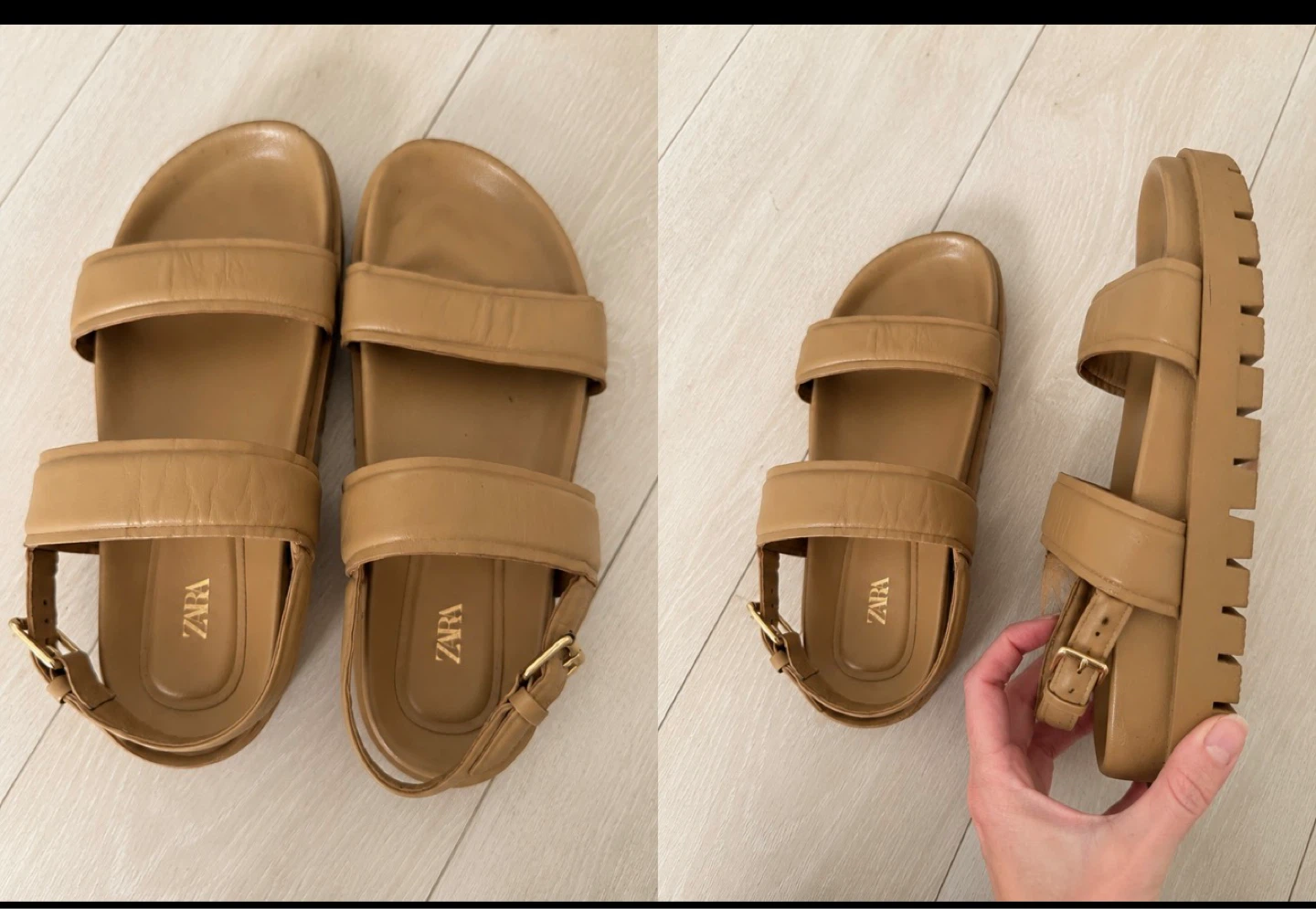 ZARA Tan Leather Platform Sandals