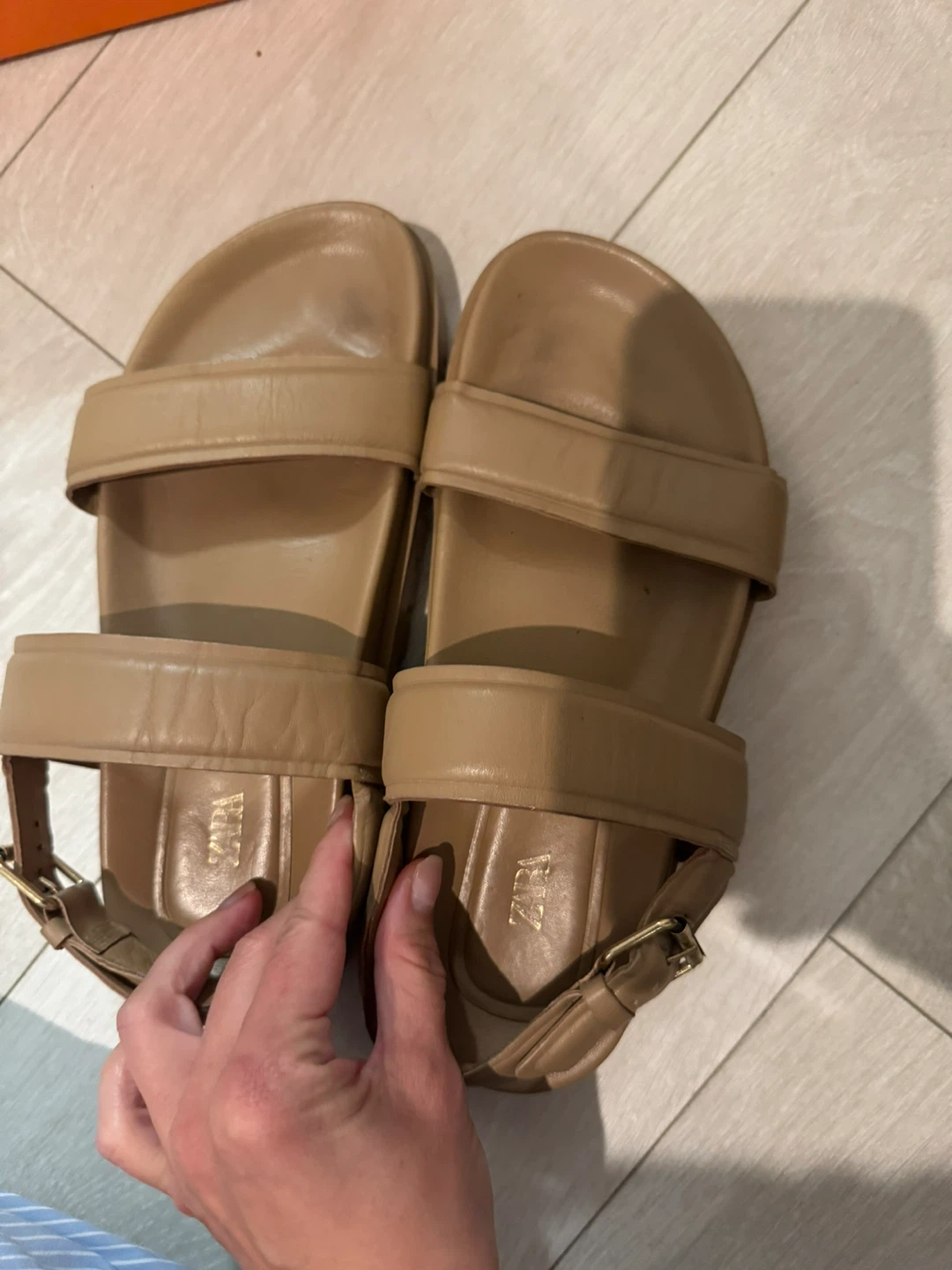 ZARA Tan Leather Platform Sandals - photo 3