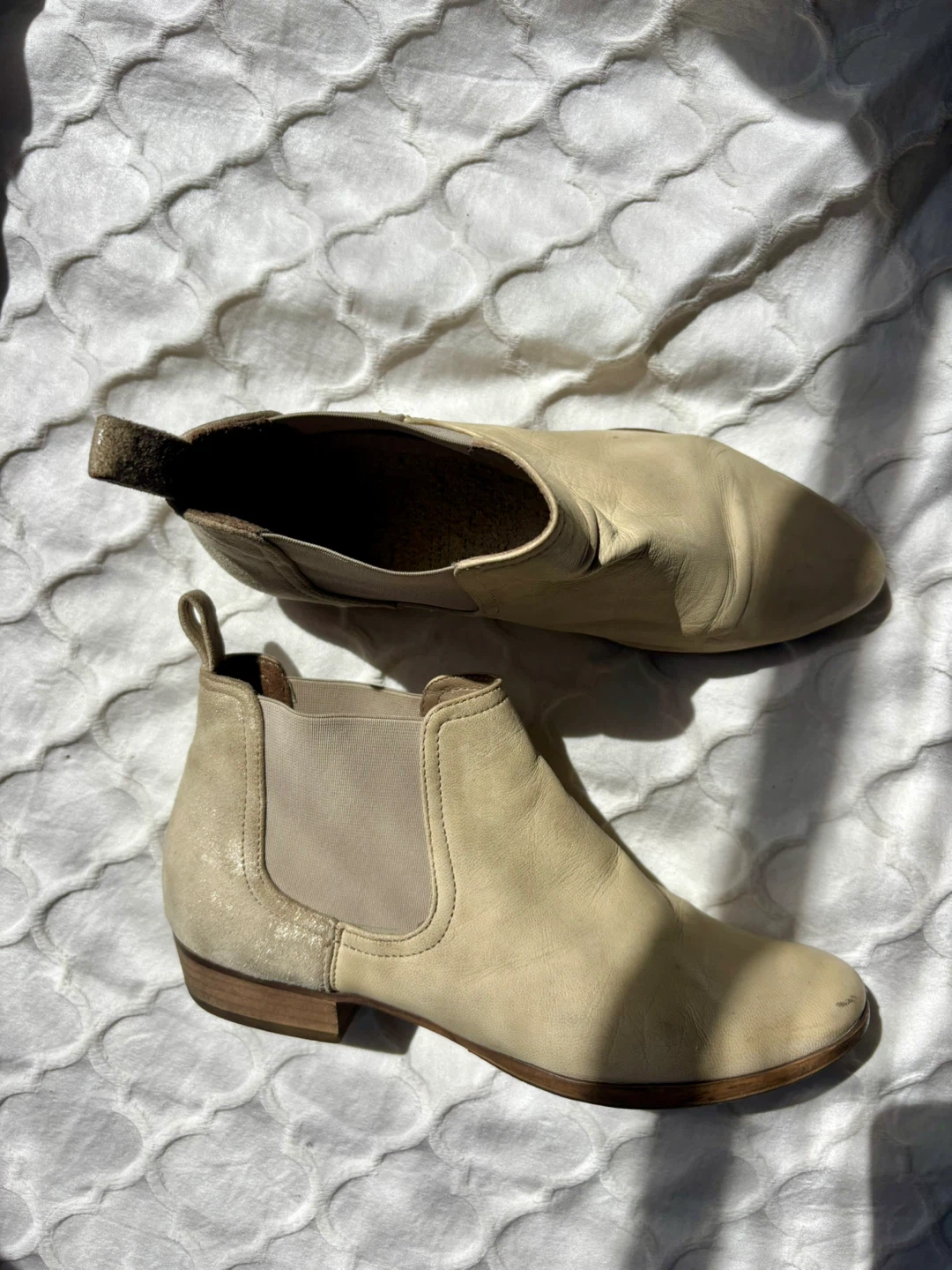 Beige Leather Chelsea Boots