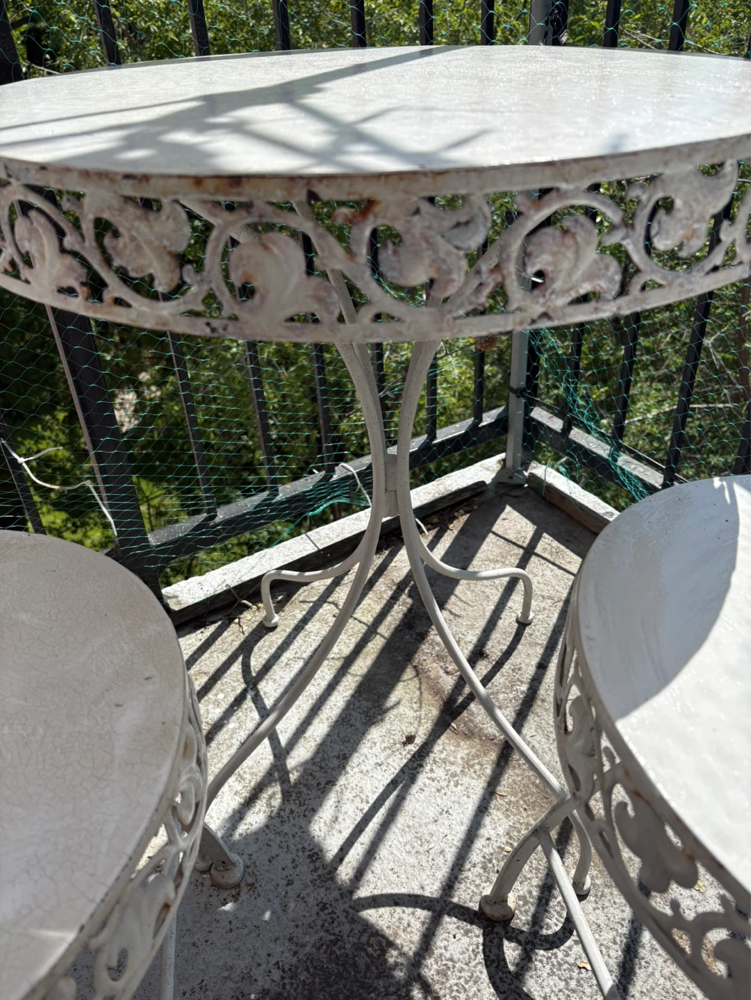 Antique White Metal Bistro Set, wrought iron