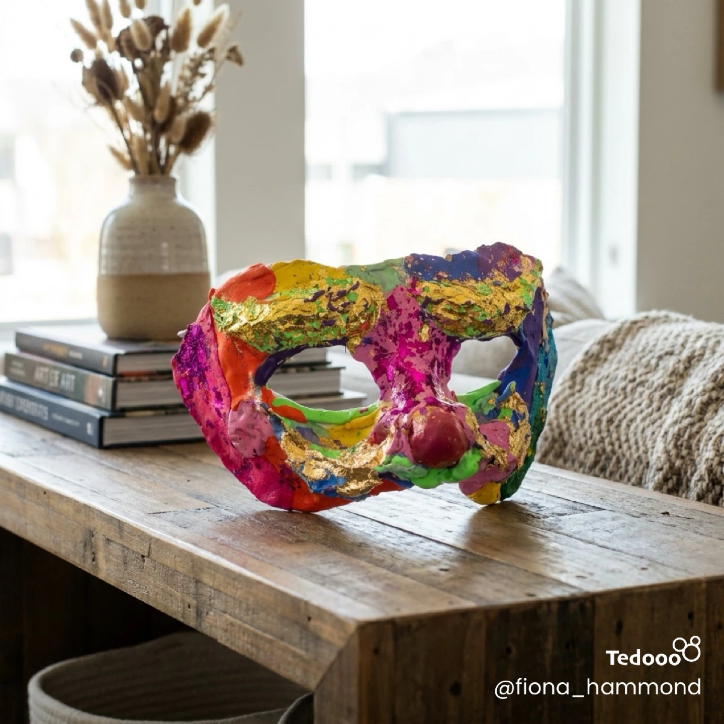 Handmade Rainbow  Mask with Gold foil Accents
