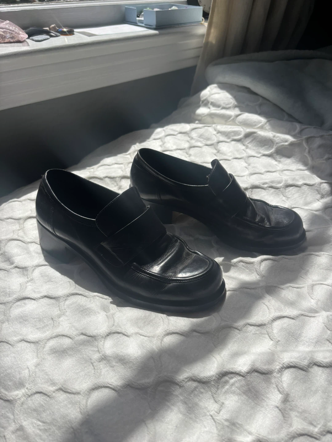 Black Leather Loafer Heels - photo 4