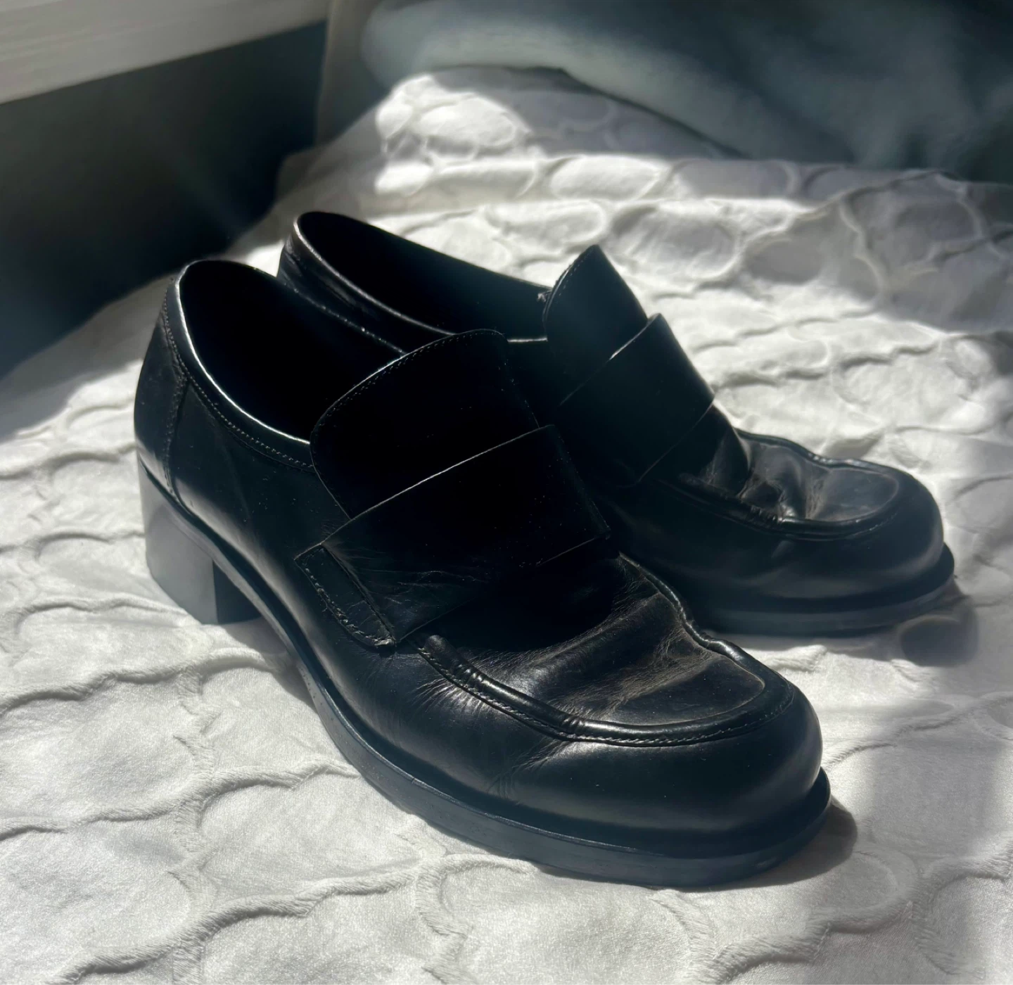 Black Leather Loafer Heels - photo 3