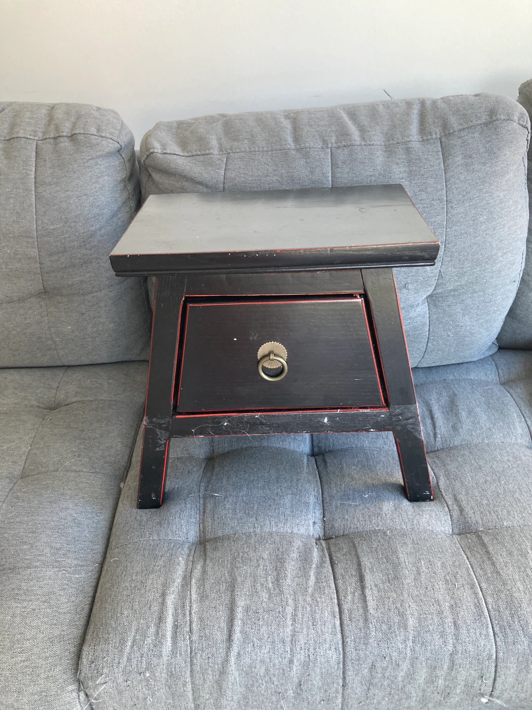 Black Wood Stool with Drawer