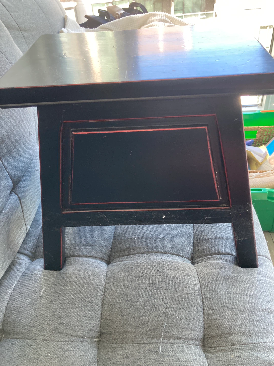 Black Wood Stool with Drawer - photo 3