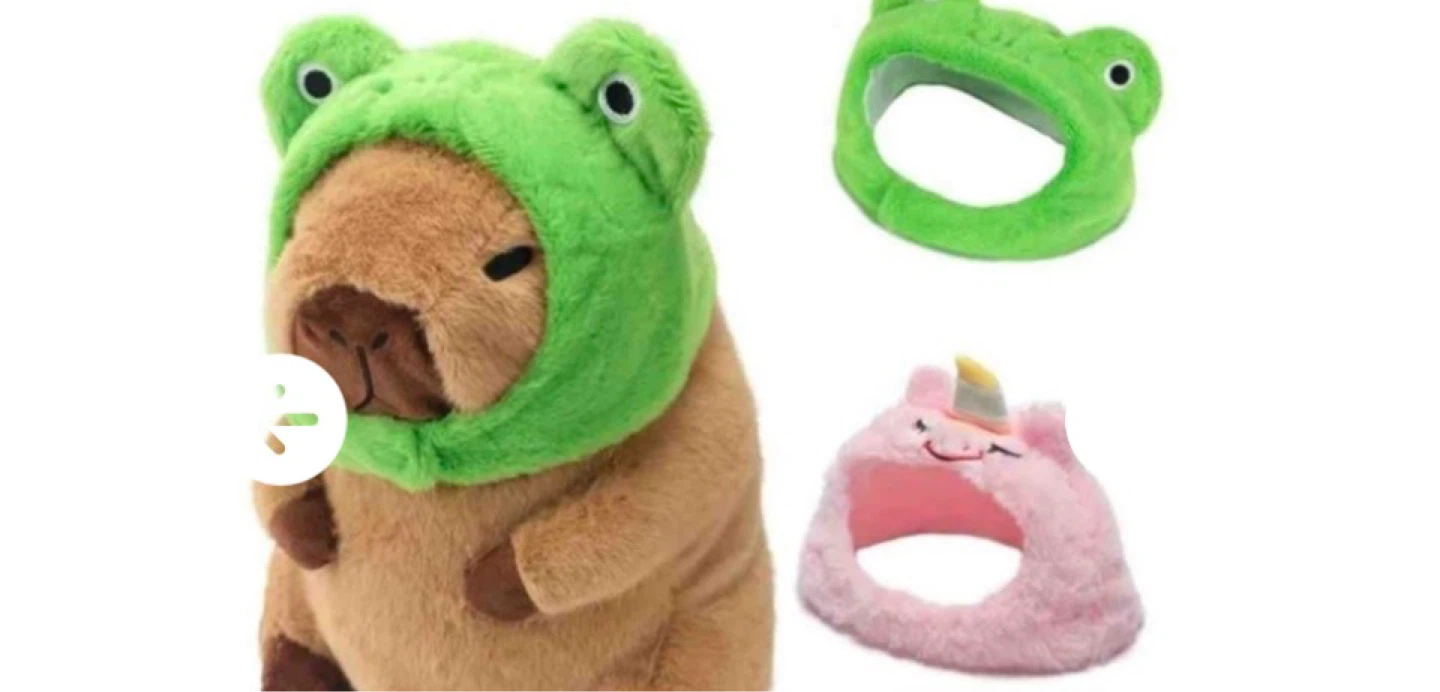 Capybara Plush with frog and pig hat - photo 3