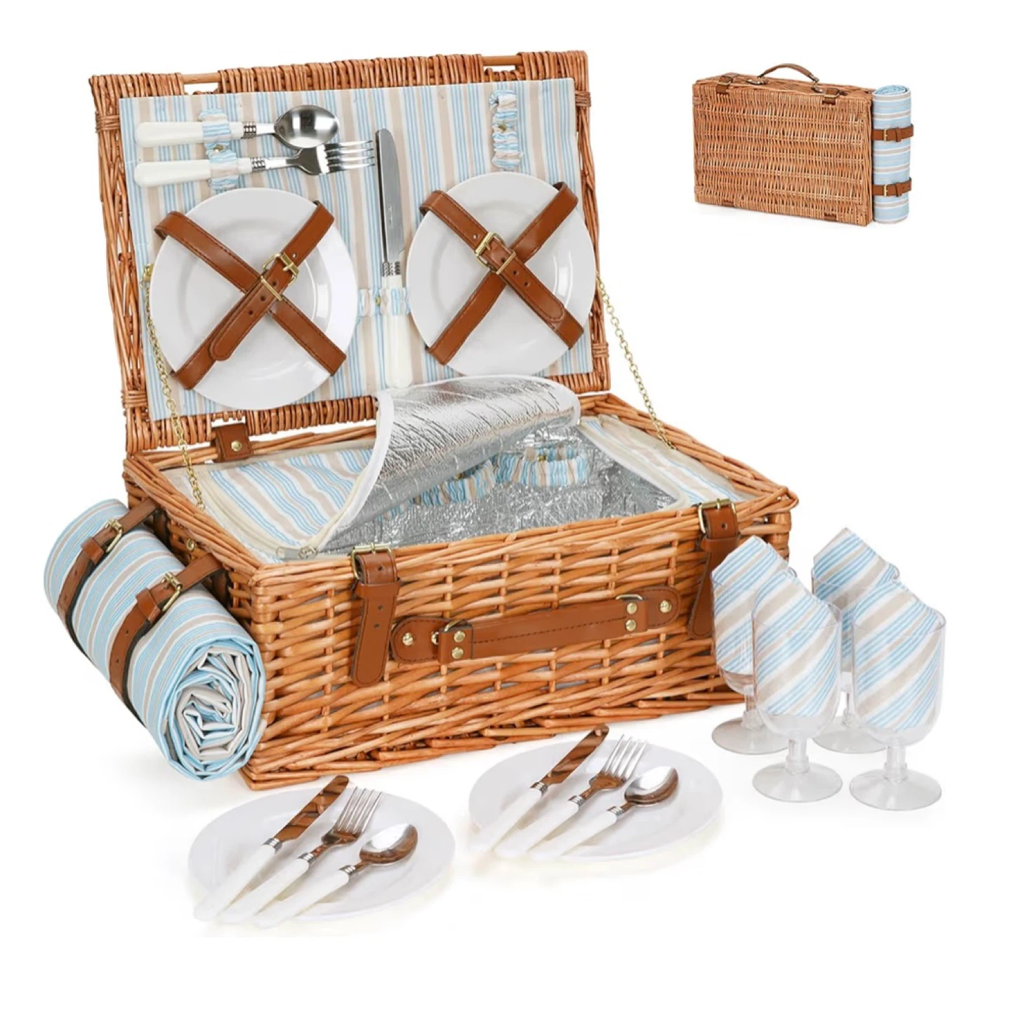 Wicker Picnic Basket Set with Plates, Cutlery, and Glasses - photo 5