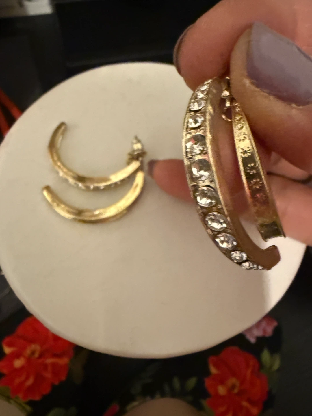 Gold Tone Hoop Earrings with Rhinestones - photo 3