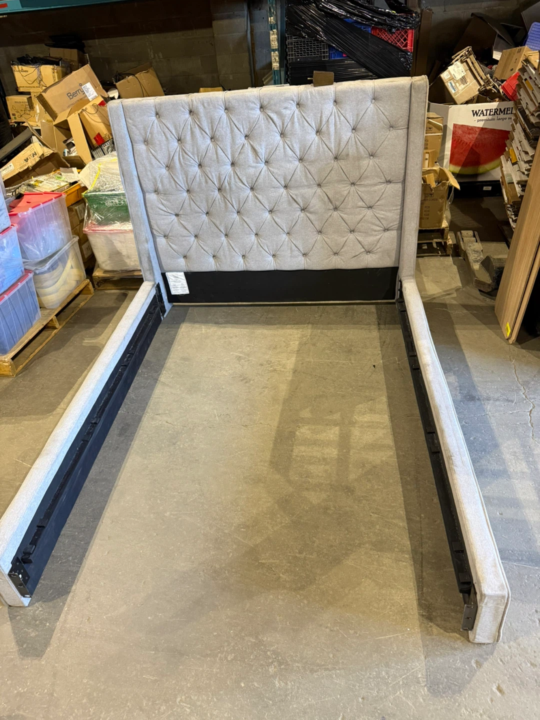 gray queen bed frame tufted upholstered wingback bed frame