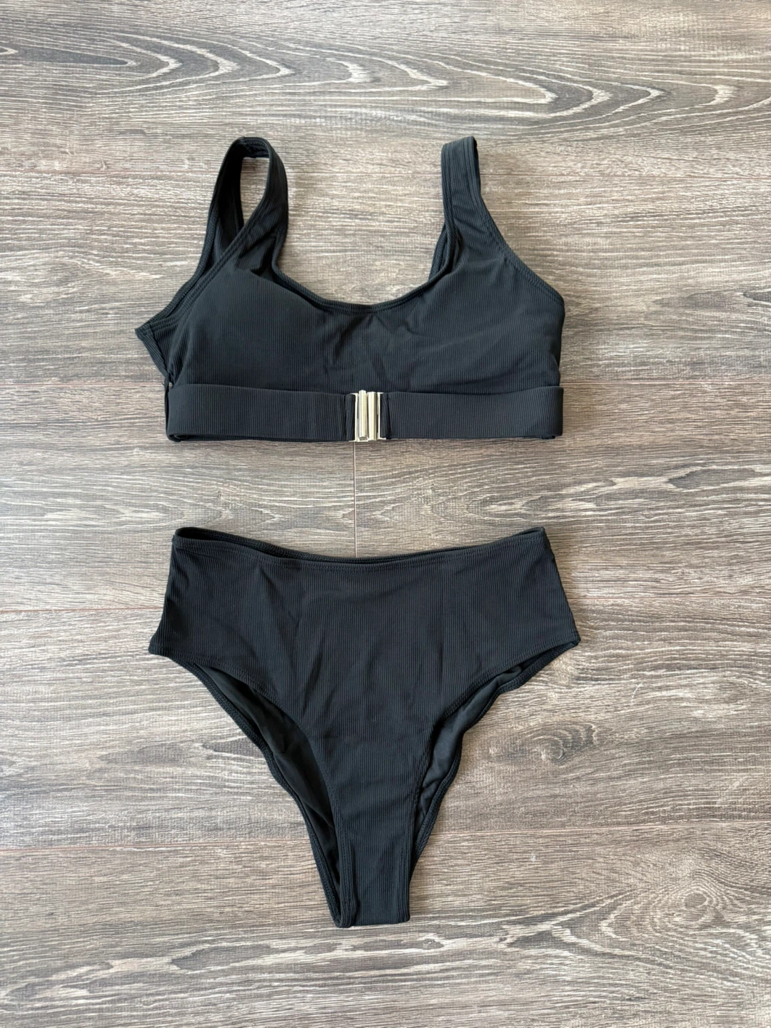 New SHEIN Black Ribbed High Waisted Bikini Set size small