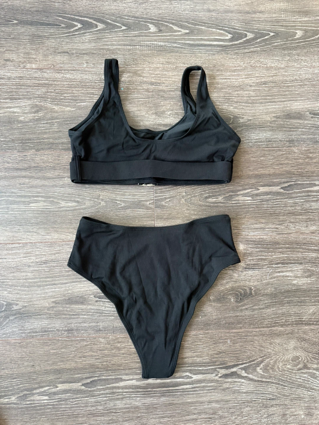 New SHEIN Black Ribbed High Waisted Bikini Set size small - photo 2