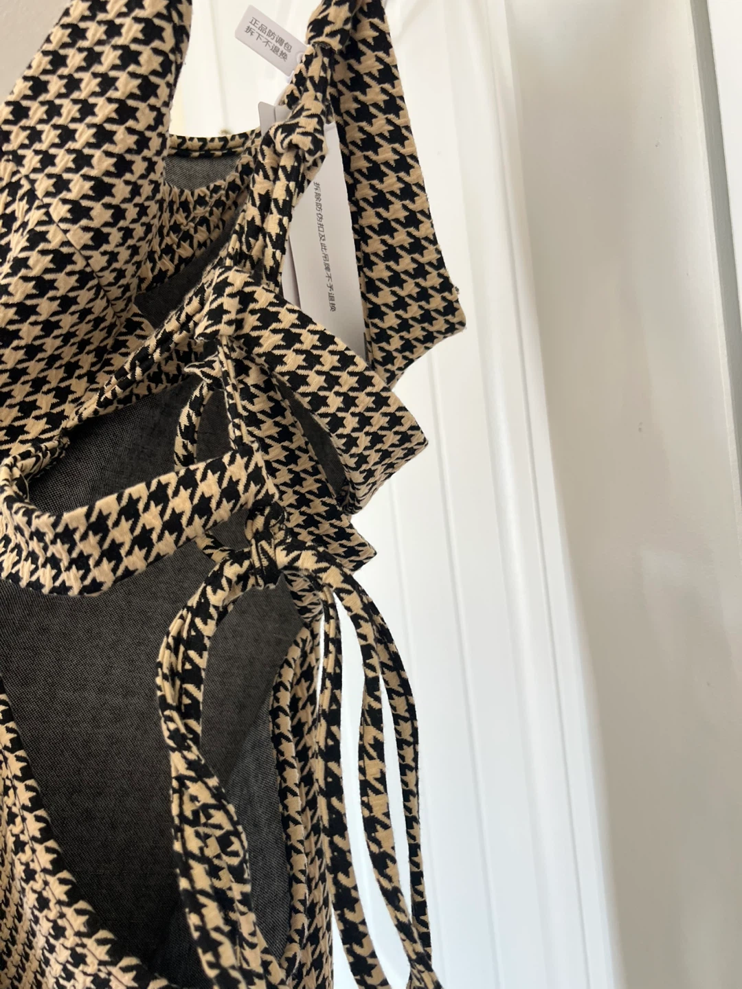 Houndstooth Maxi Dress with Lace-Up Back - photo 3