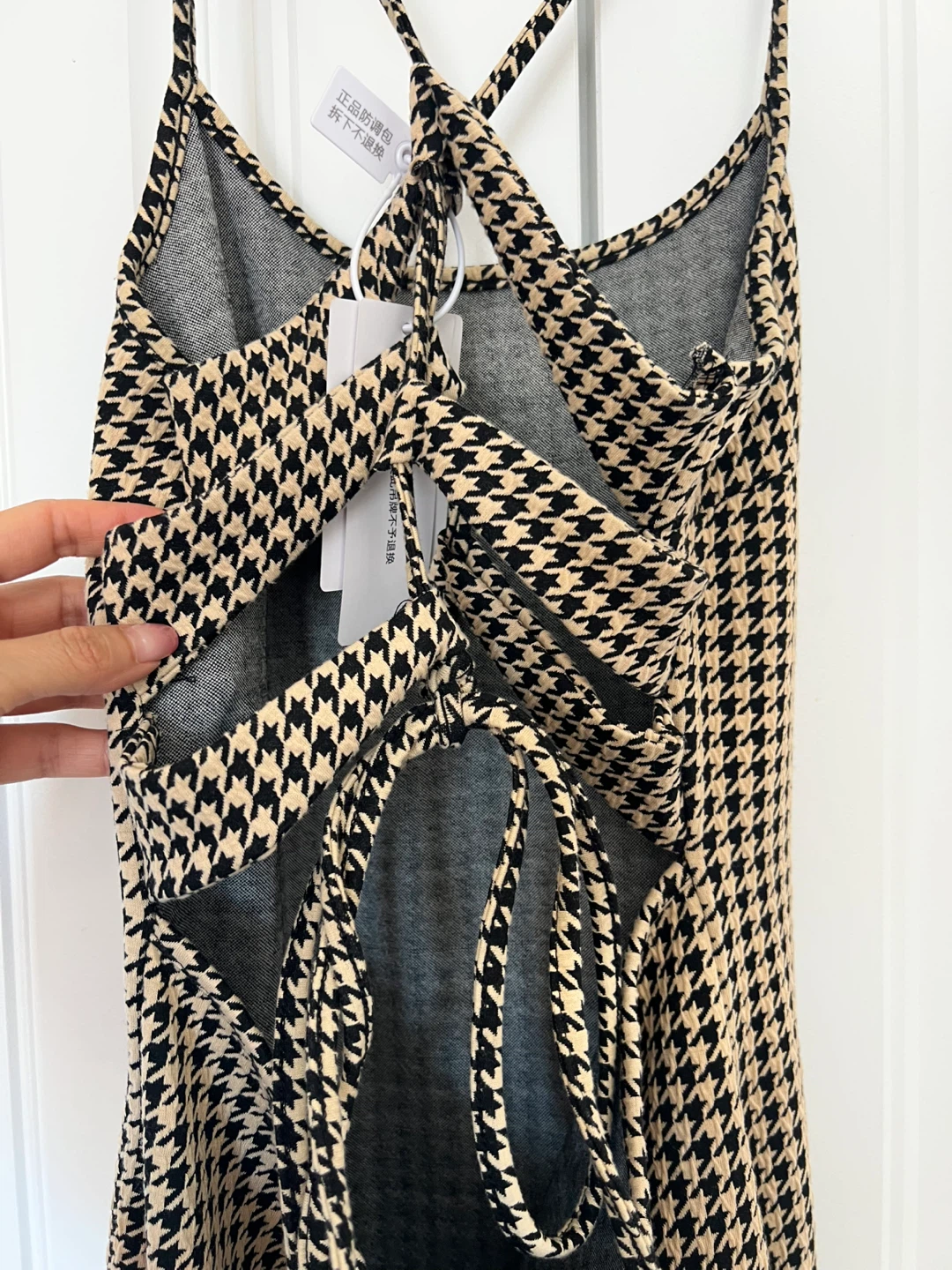 Houndstooth Maxi Dress with Lace-Up Back - photo 2