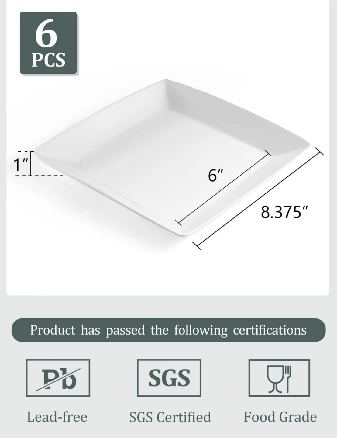 Set of two Square White Porcelain Dessert Plates - 6 Inch - photo 2
