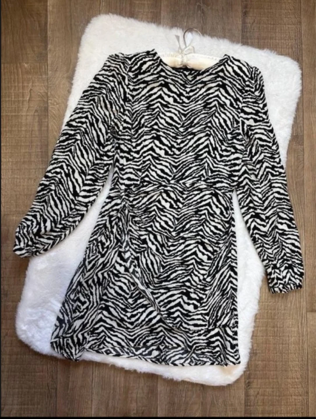 Zara Black and White Zebra Print Tie Waist Dress - photo 3