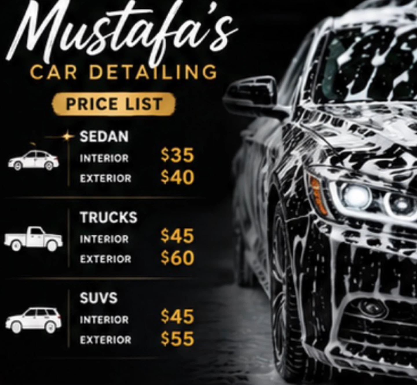 Mustafa's Car Detailing Price List