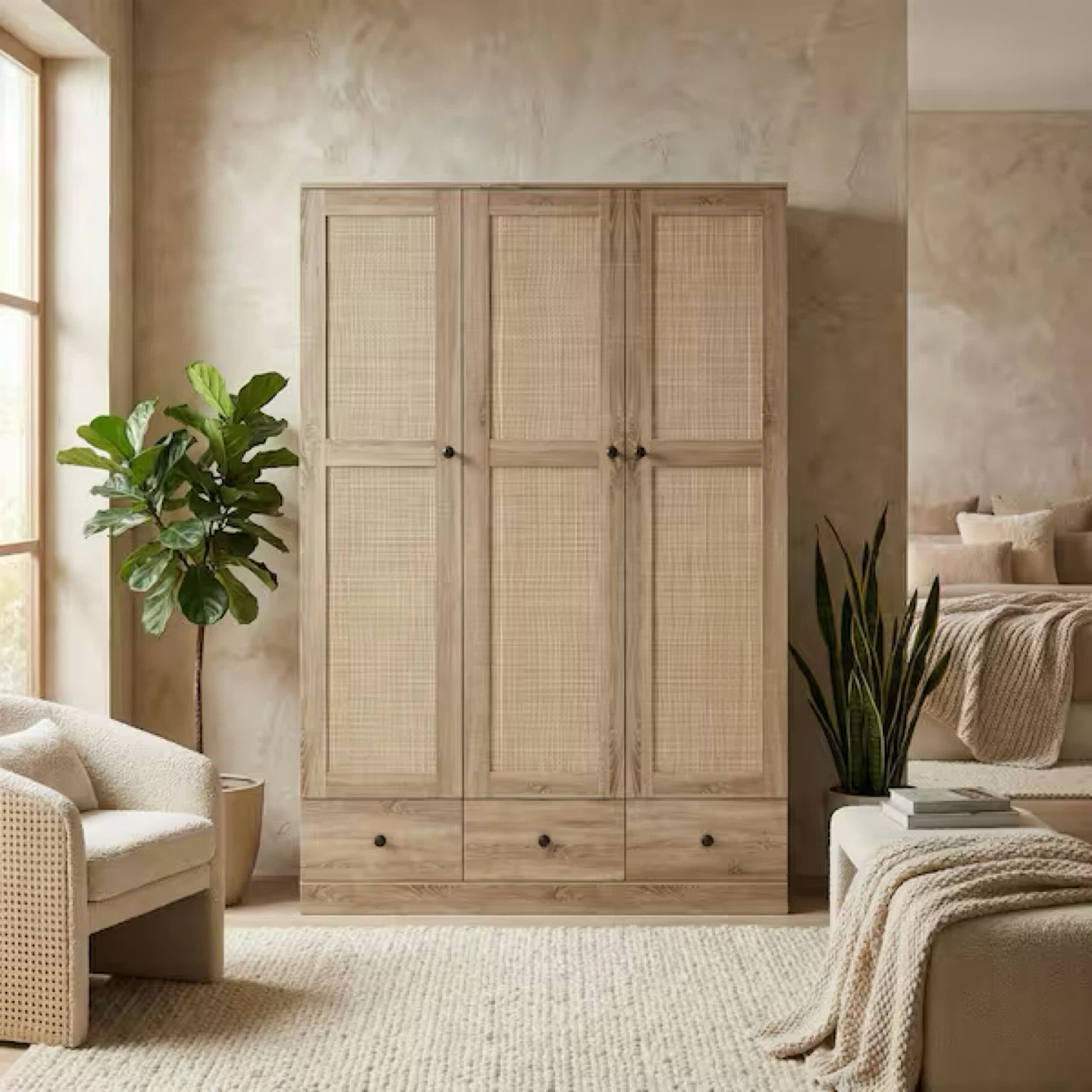 3-Door Wardrobe with Cane Detailing - photo 4