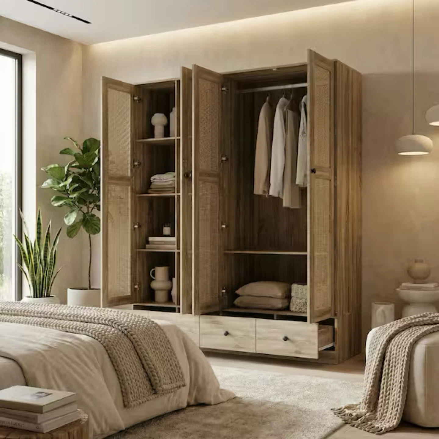 3-Door Wardrobe with Cane Detailing - photo 3