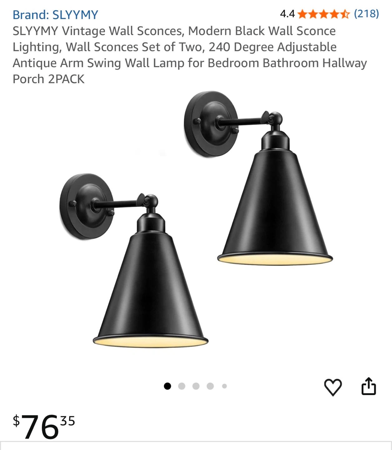 Brand New! Modern Black Wall Sconce Lighting Set of 2
