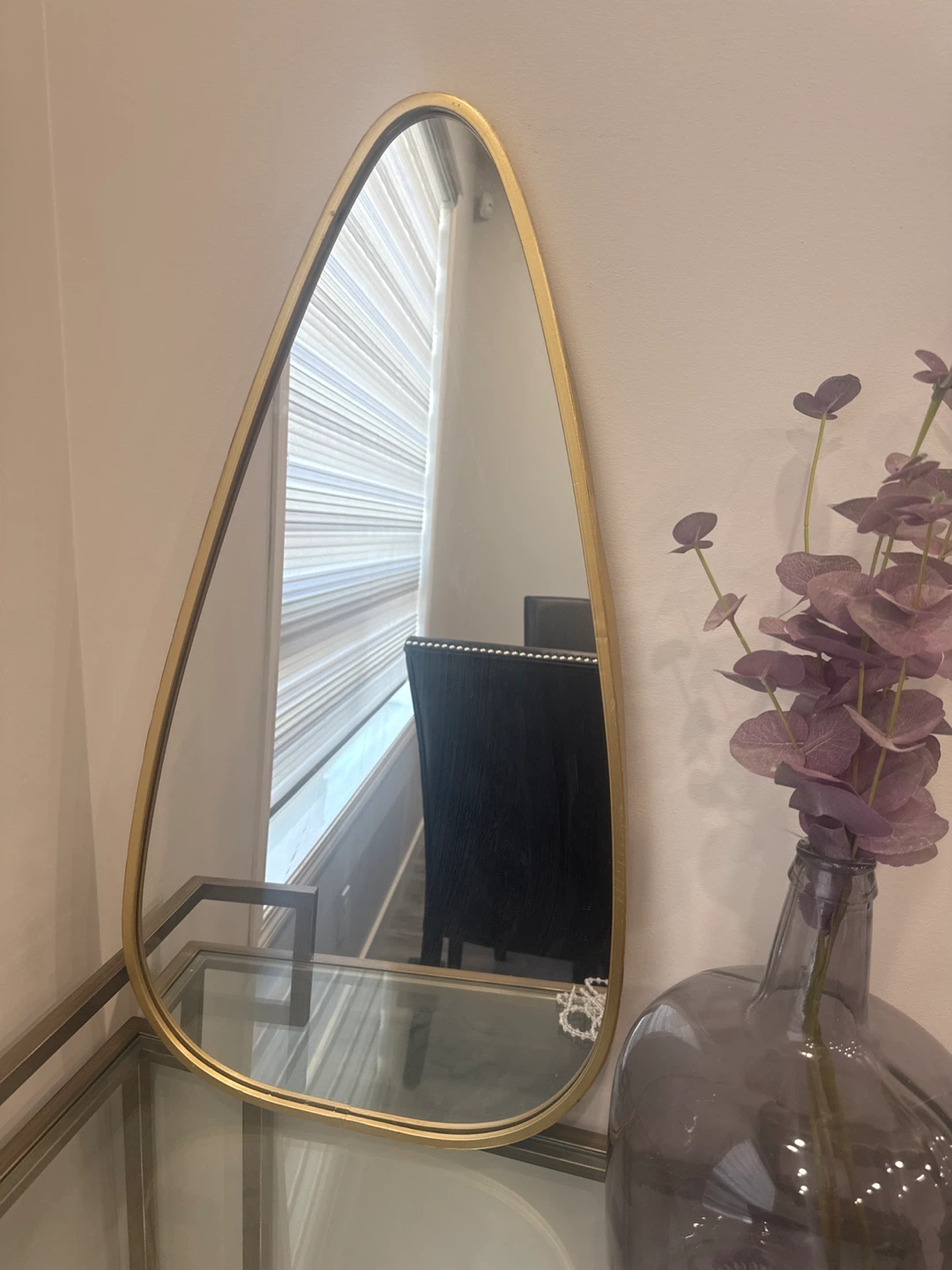 Teardrop Shaped Mirror with Gold Frame