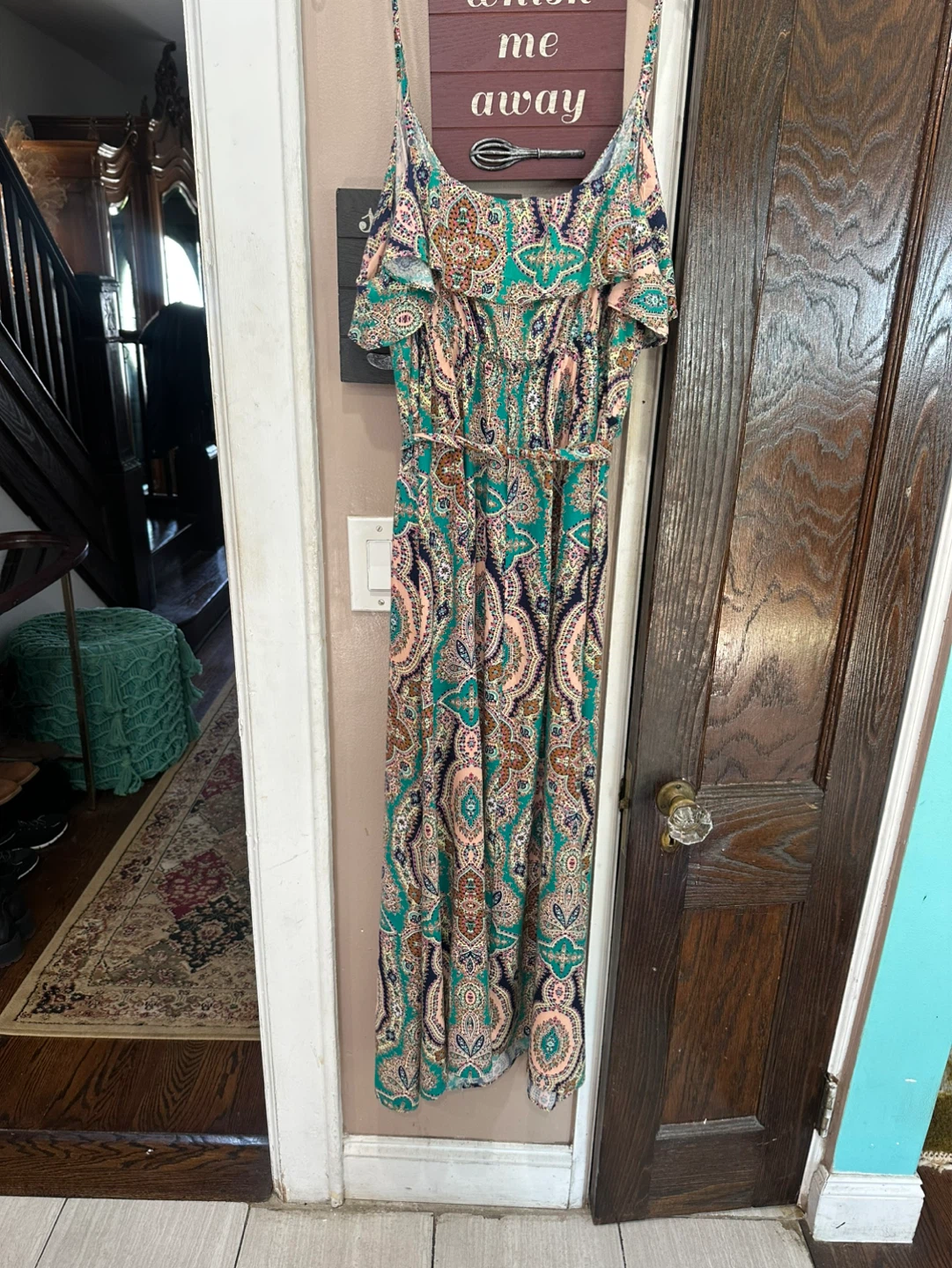 Teal Paisley Maxi Dress with Ruffle and Adjustable Straps - photo 5