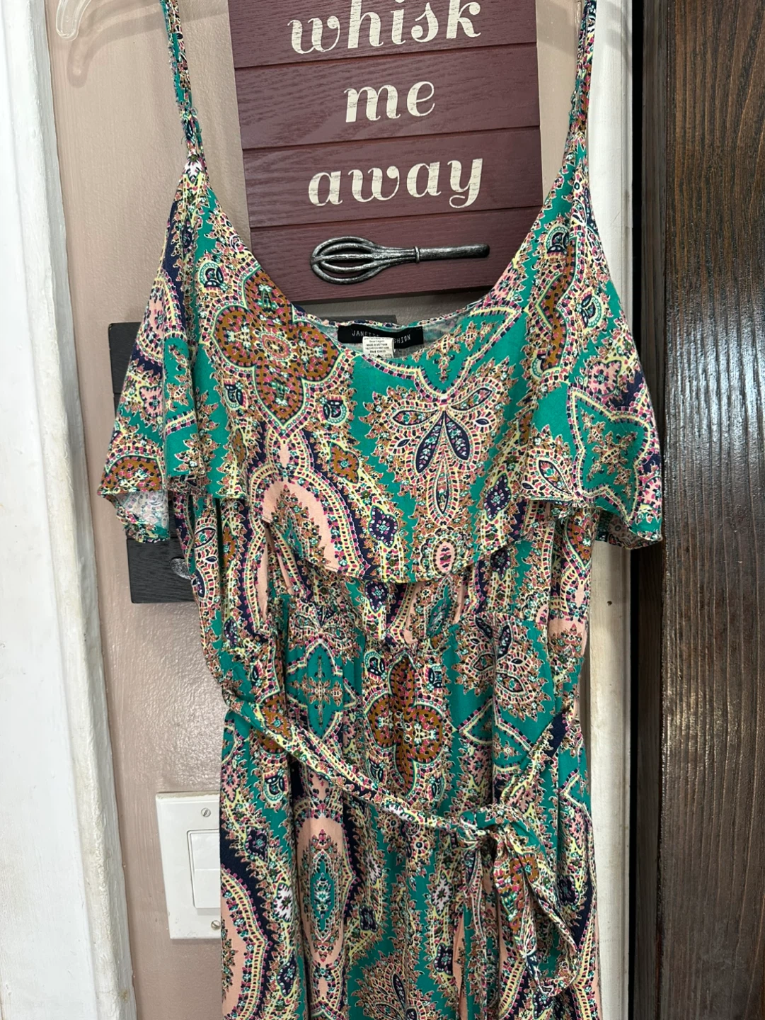 Teal Paisley Maxi Dress with Ruffle and Adjustable Straps - photo 2