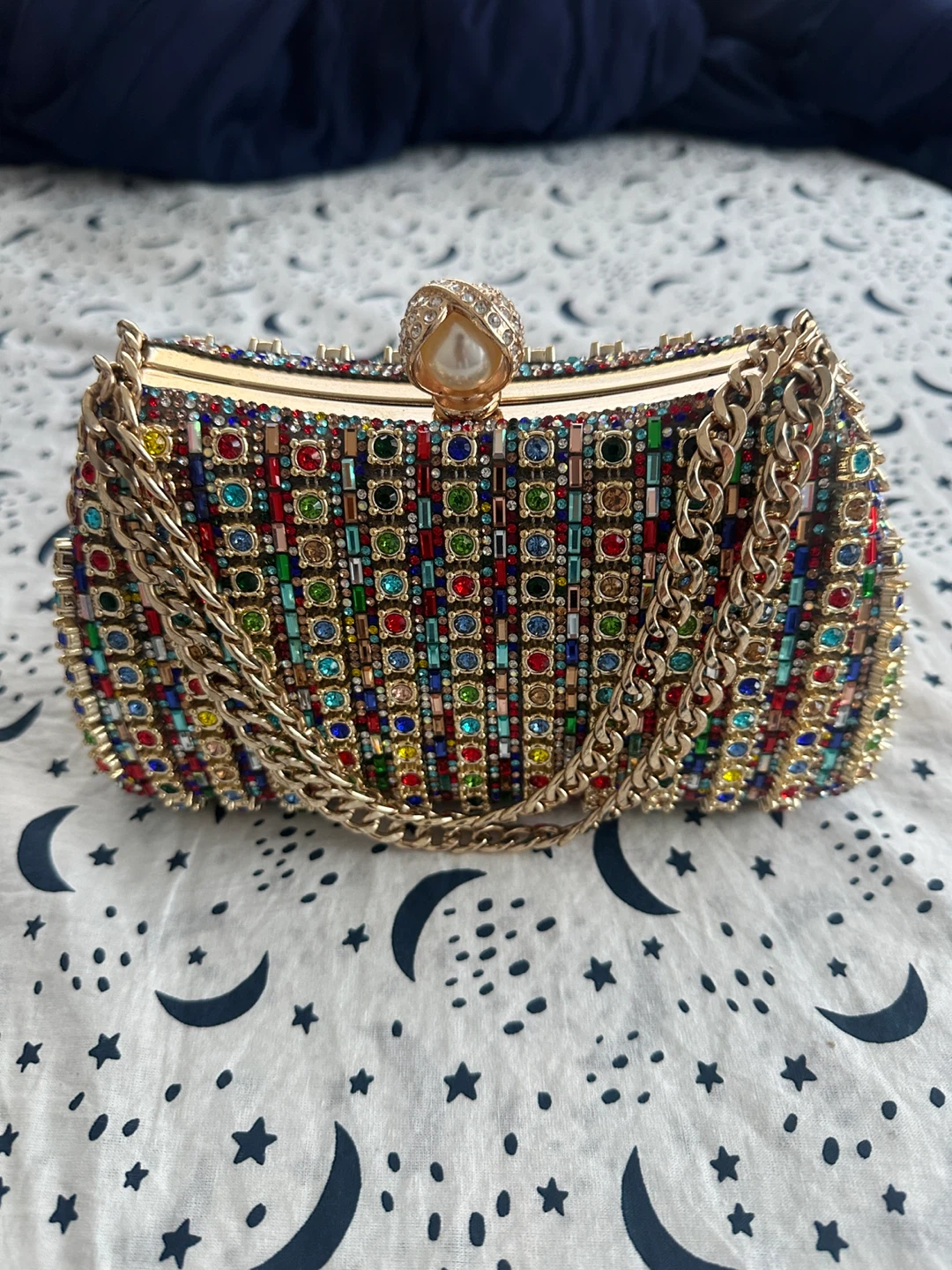 Embellished Clutch Purse with Chain Strap