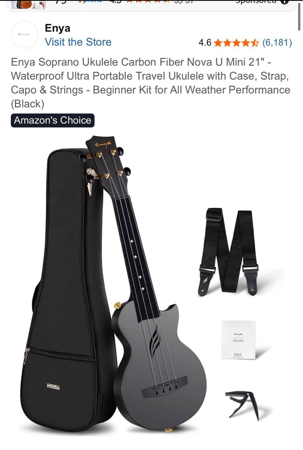 Enya Nova U Mini 21" Ukulele - Black