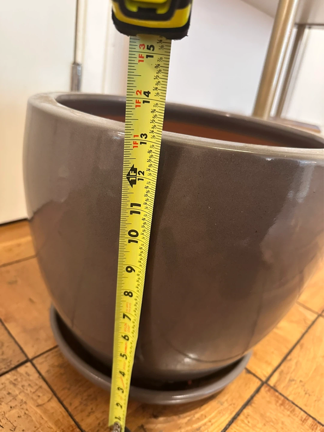 Large Grey Ceramic Planter Pot with Saucer - photo 2