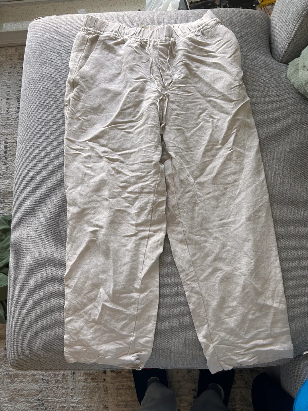 H&M linen blend nude tone summer flowy pants size small - photo 3