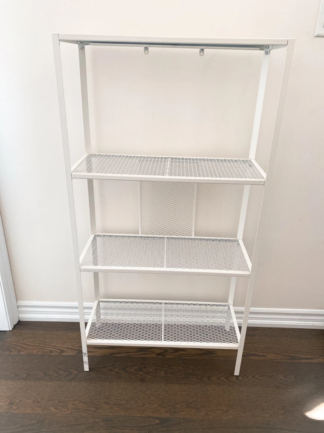 White Metal Shelf Unit with Hanging Rod