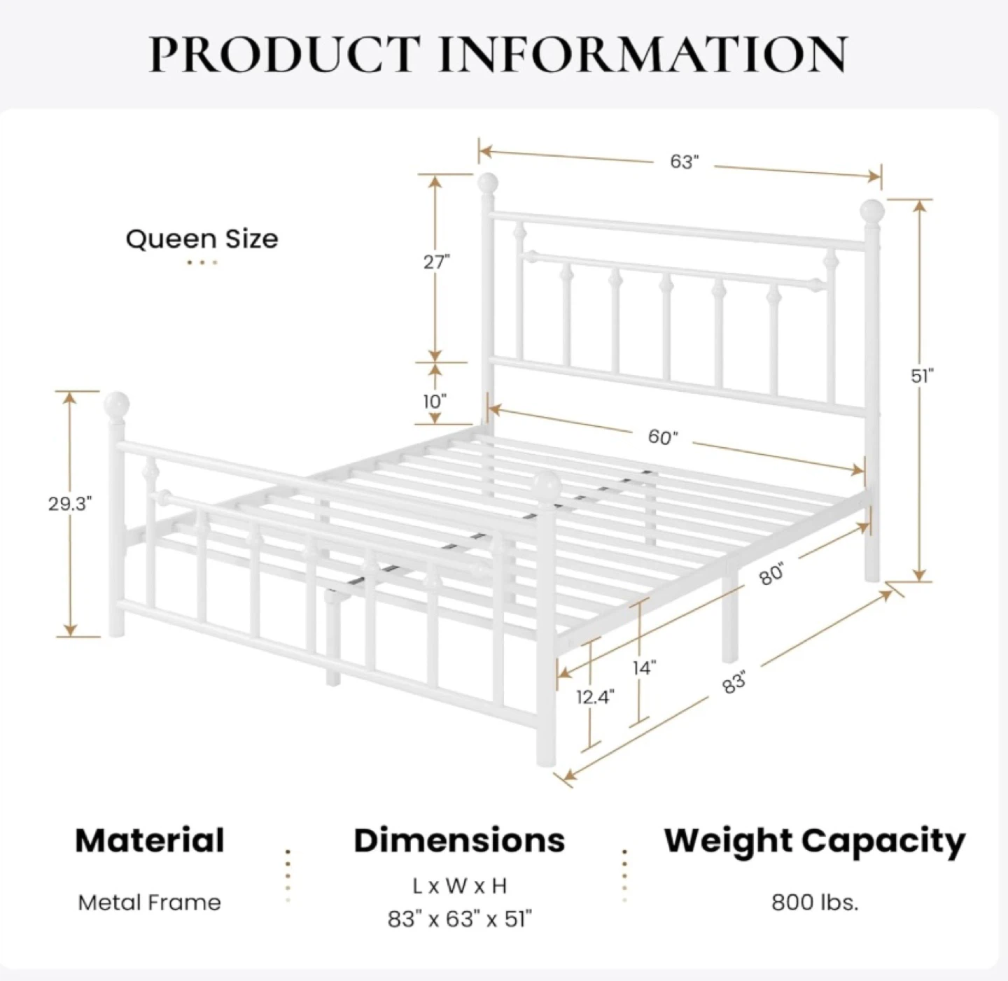 New in Box Queen Size Metal Platform Bed Frame - photo 3