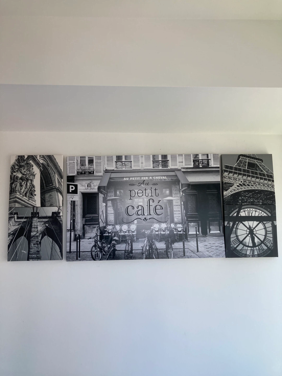 Triptych Wall Art: Parisian Cafe Scene with Eiffel Tower