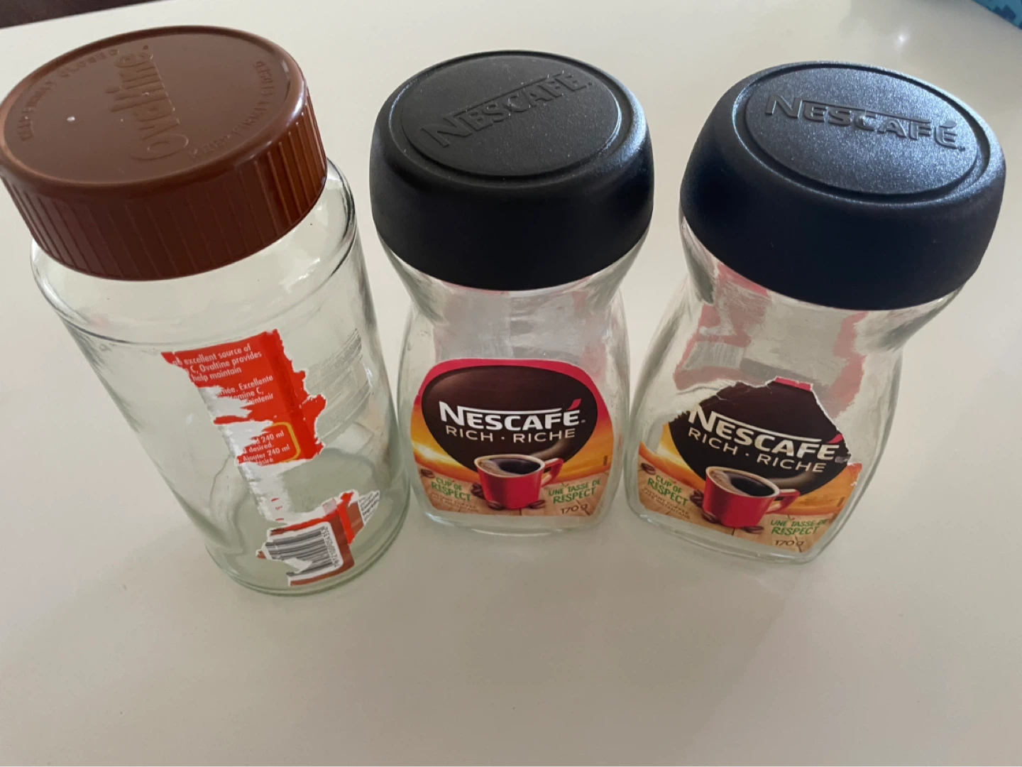 Set of 3 Empty Coffee Jars (2 Nescafé, 1 Ovaltine)