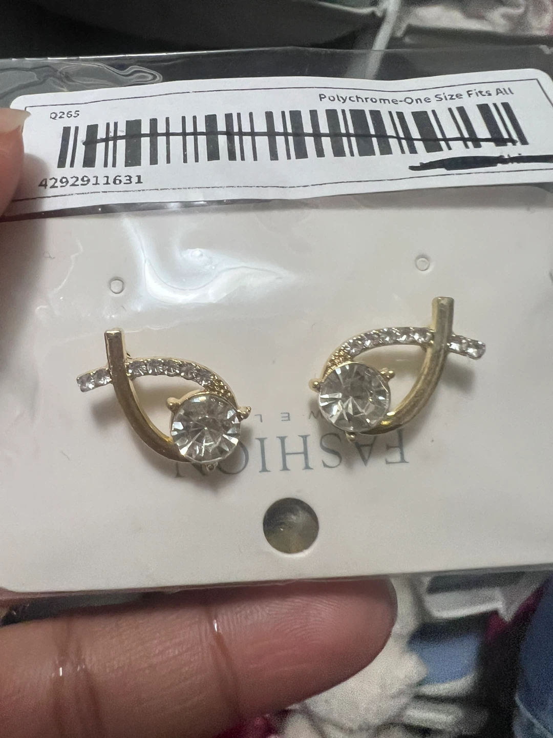 Gold Tone Earrings with Clear Crystals