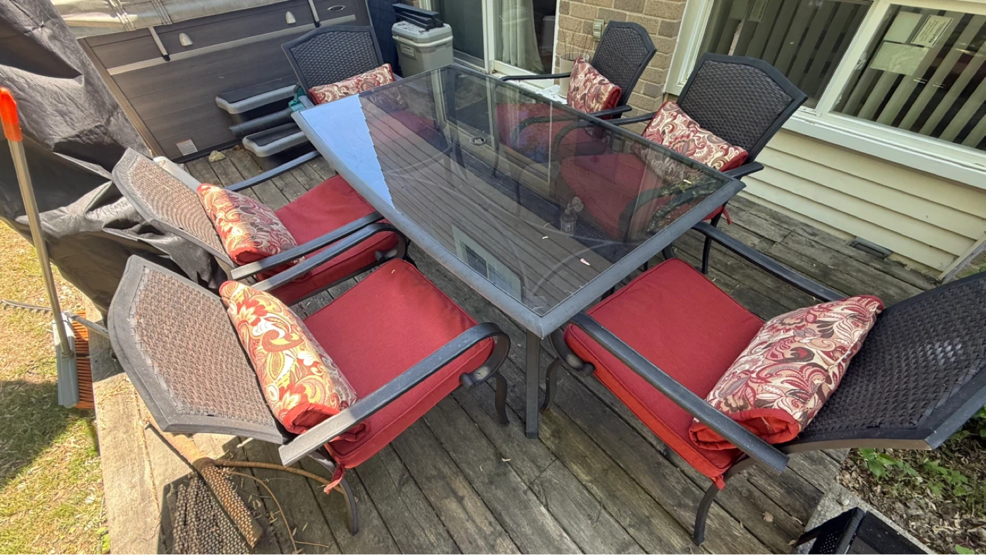 Glass Top Patio Dining Set with 6 Chairs