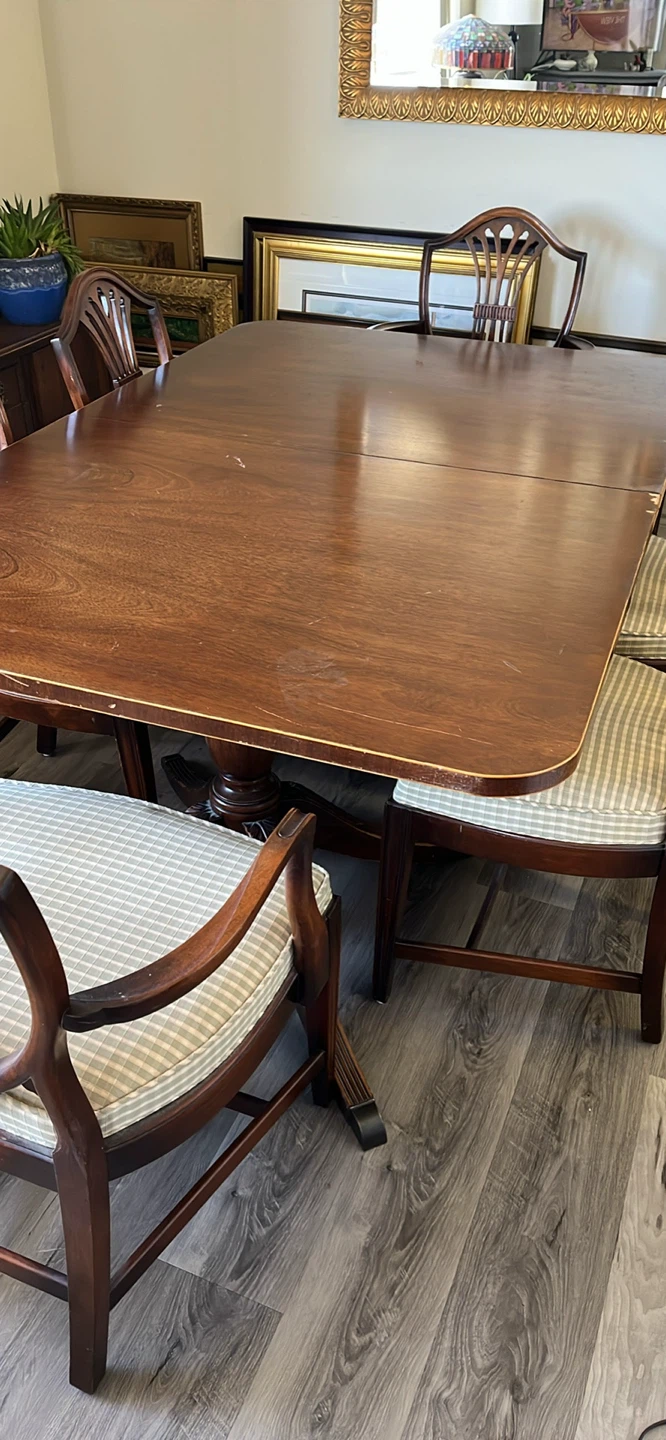 Antique Walnut Dining Table with Chairs