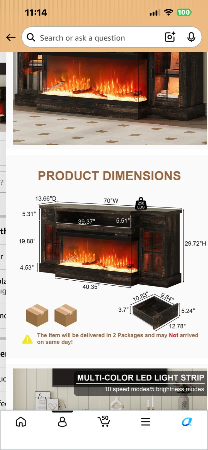 70" Electric Fireplace TV Stand - photo 2
