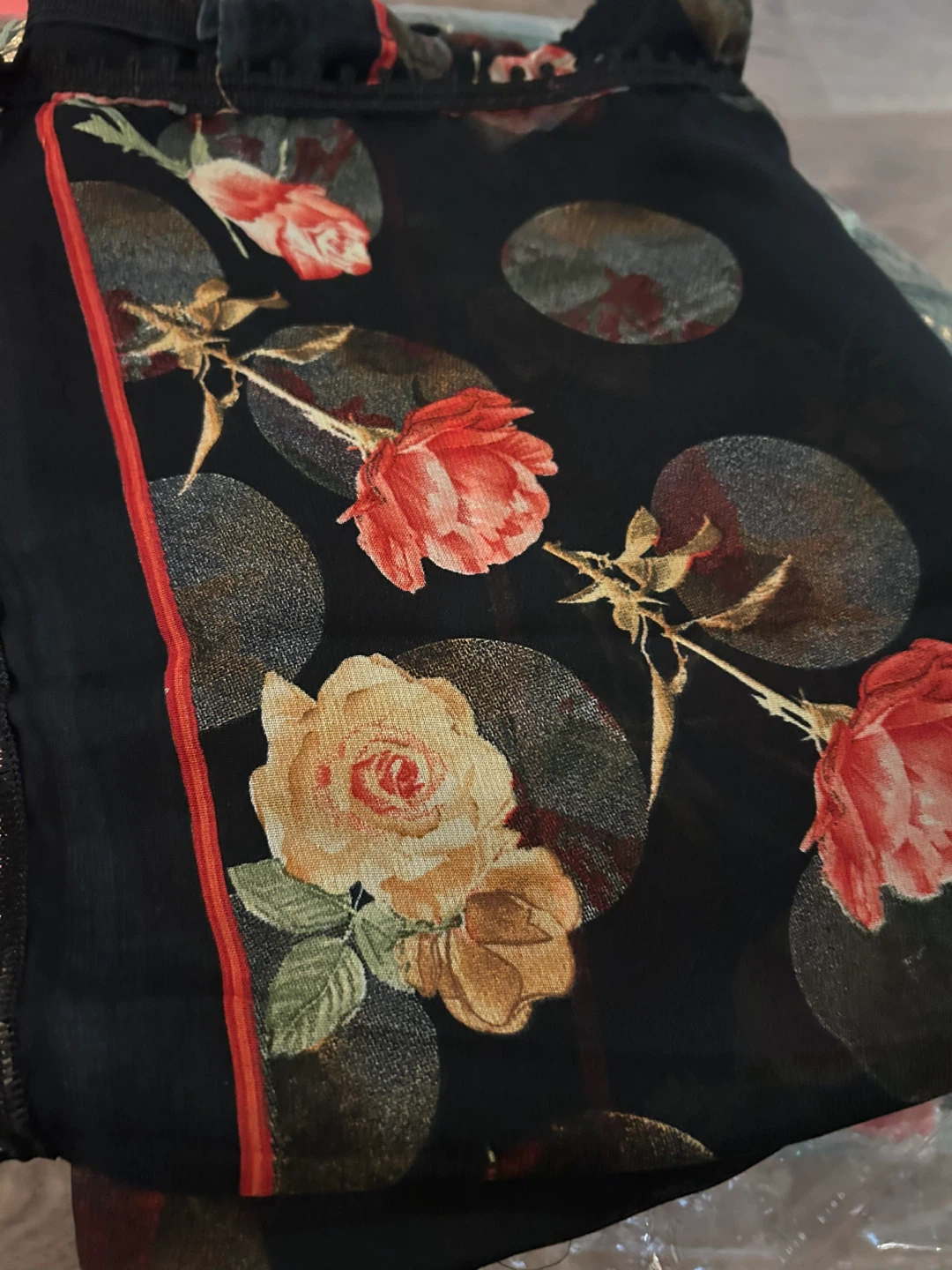 Black Floral Print unstitched suit - photo 2