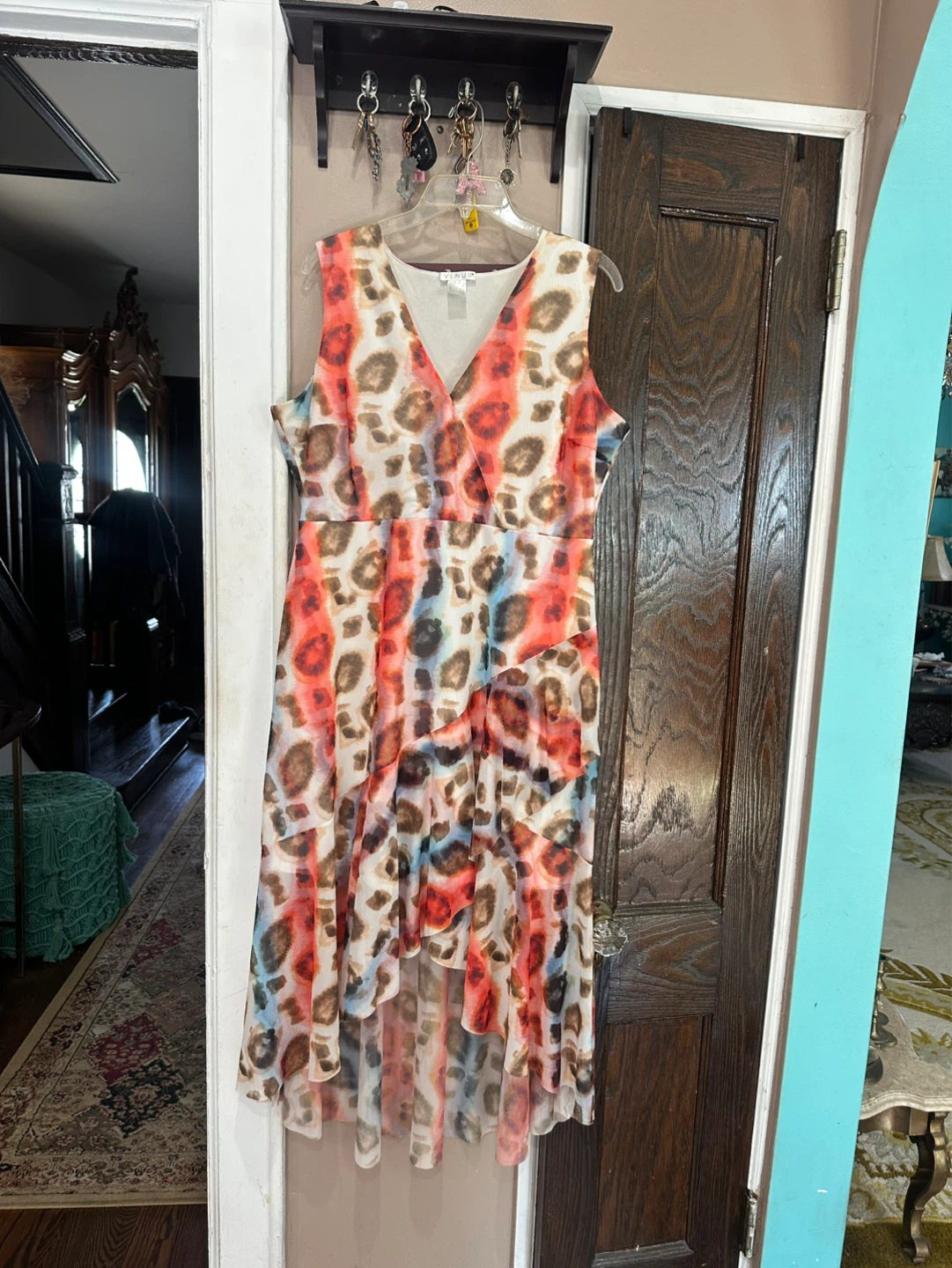 Venus Multicolor Leopard-Print Sleeveless High-Low Dress