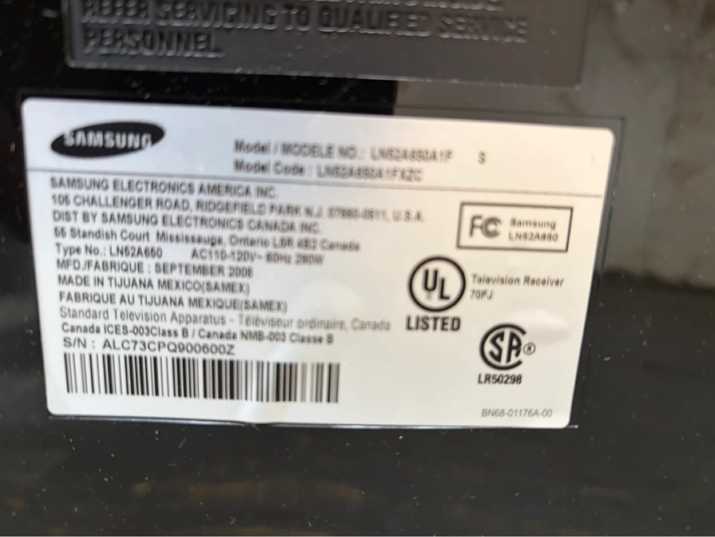 Samsung LN62A650 62" Television - photo 2