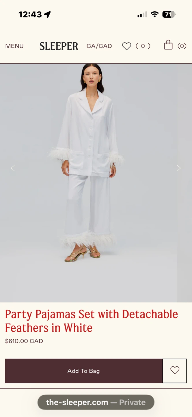 Sleeper White Feather Trim Pajama Set