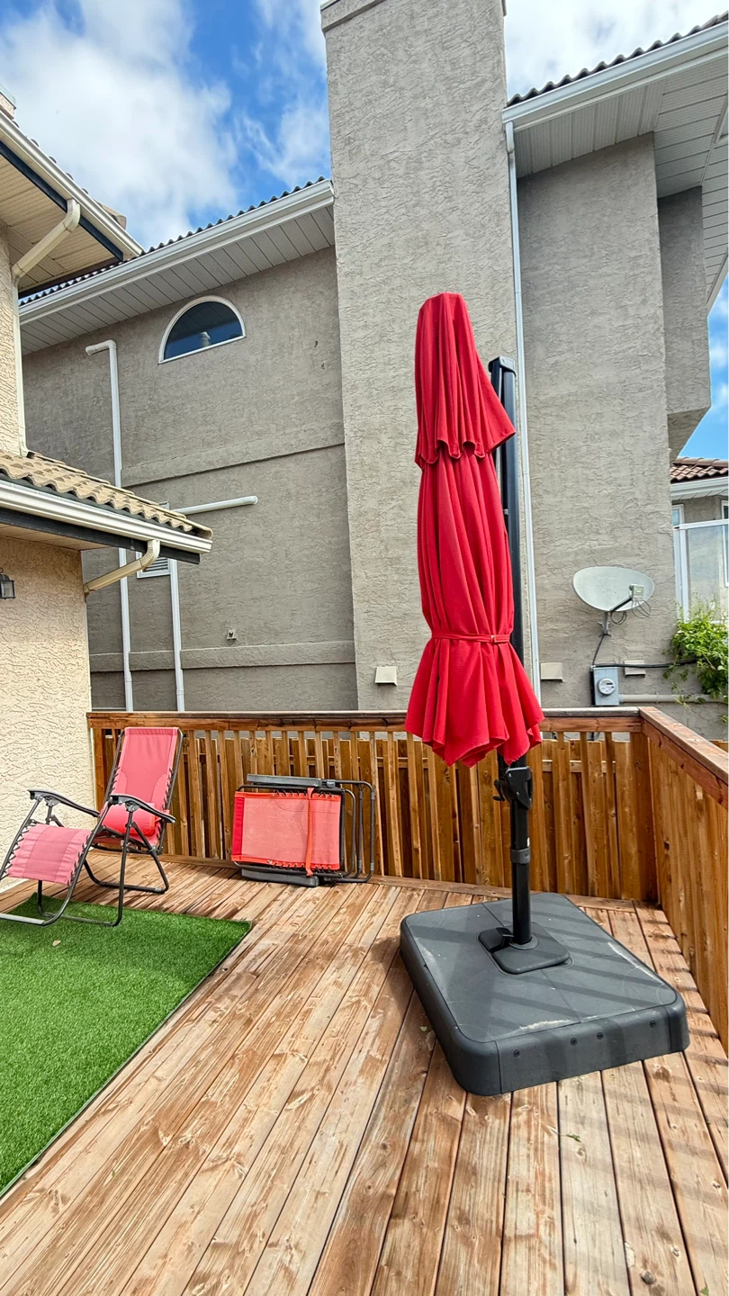 Moving Sale - Red Offset Patio Umbrella with Base