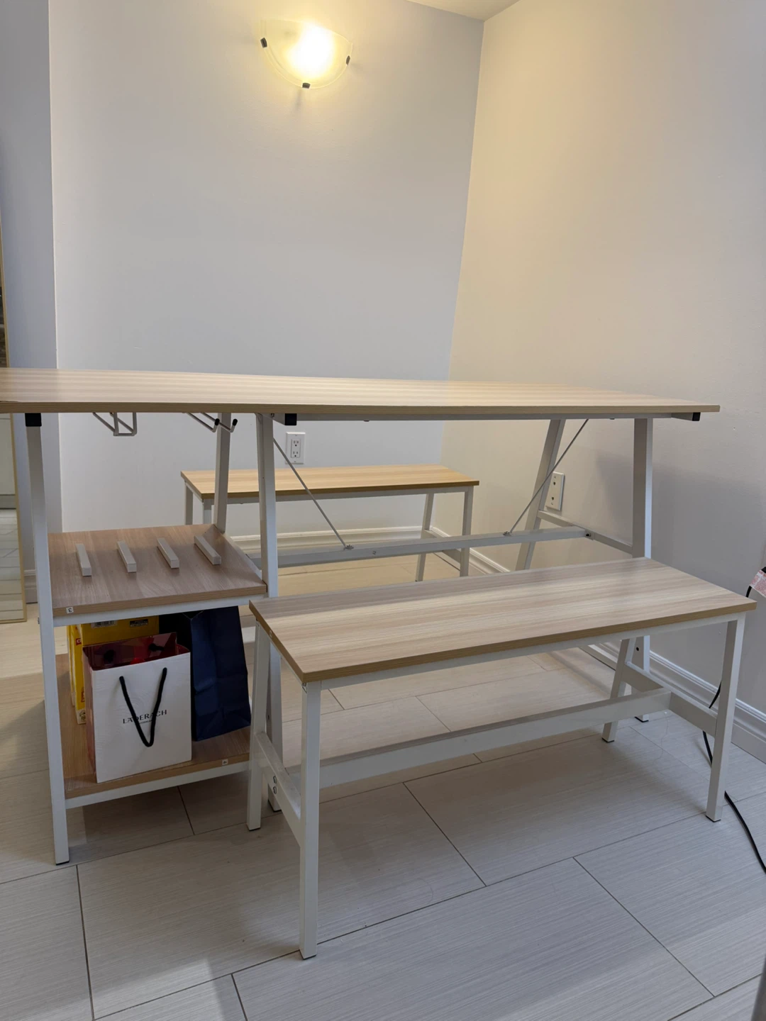 Wooden Dining Table with 2 Benches