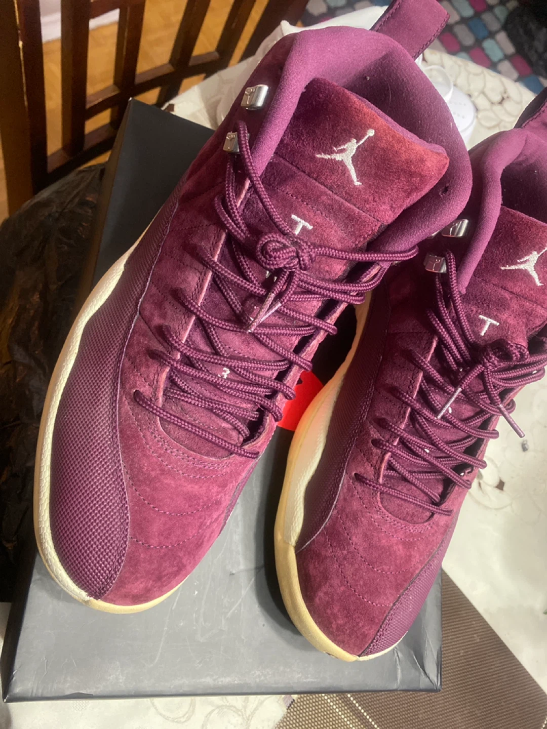 Air Jordan 12 Retro Burgundy Suede Sneakers - photo 2