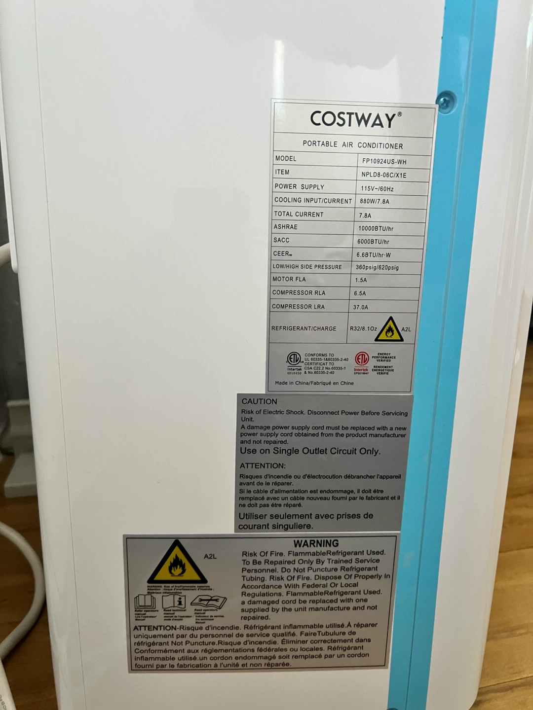 Costway Portable Air Conditioner FP10924US-WH - photo 4