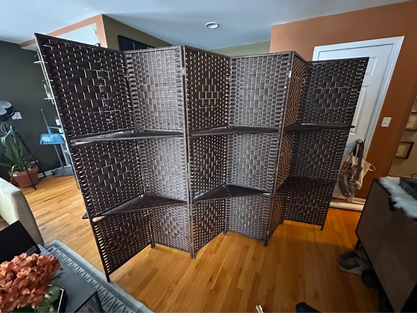 6-Panel Room Divider Screen with Shelves